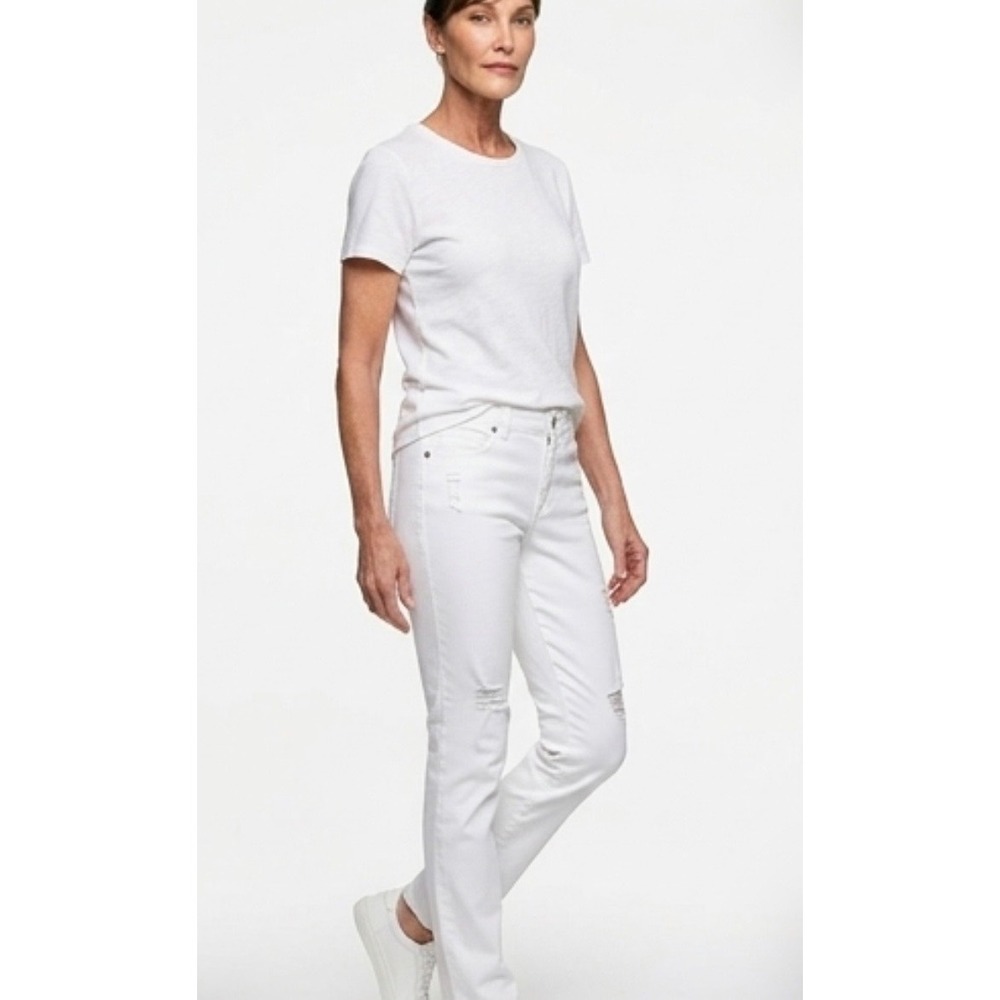 Cabi High Slim White Distressed Ripped Jeans Womens Size 10 High Rise Denim